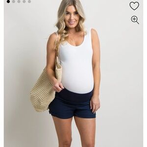 Linen Navy Maternity Shorts